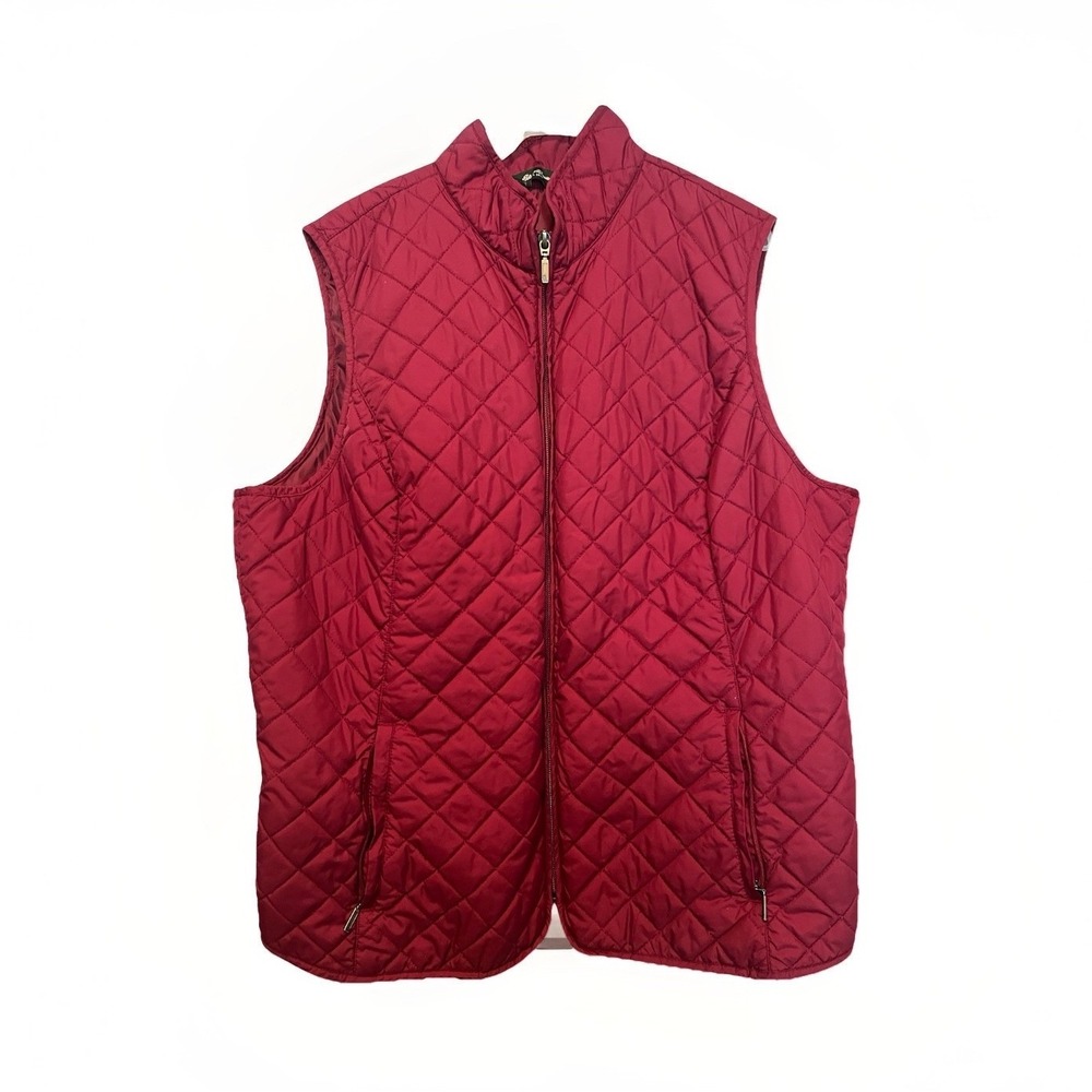 Eddie Bauer Women's Red Quilted Vest Full Zip Pockets XL Casual